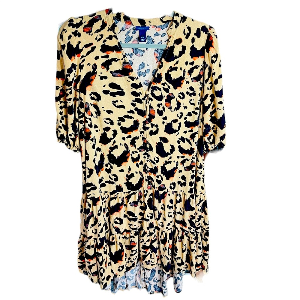 Scoop Leopard Print Mini Dress | Size M (8-10) | Short Sleeve | Comfort Casual